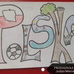 Praca plastyczna: pokolorowany napis Polska