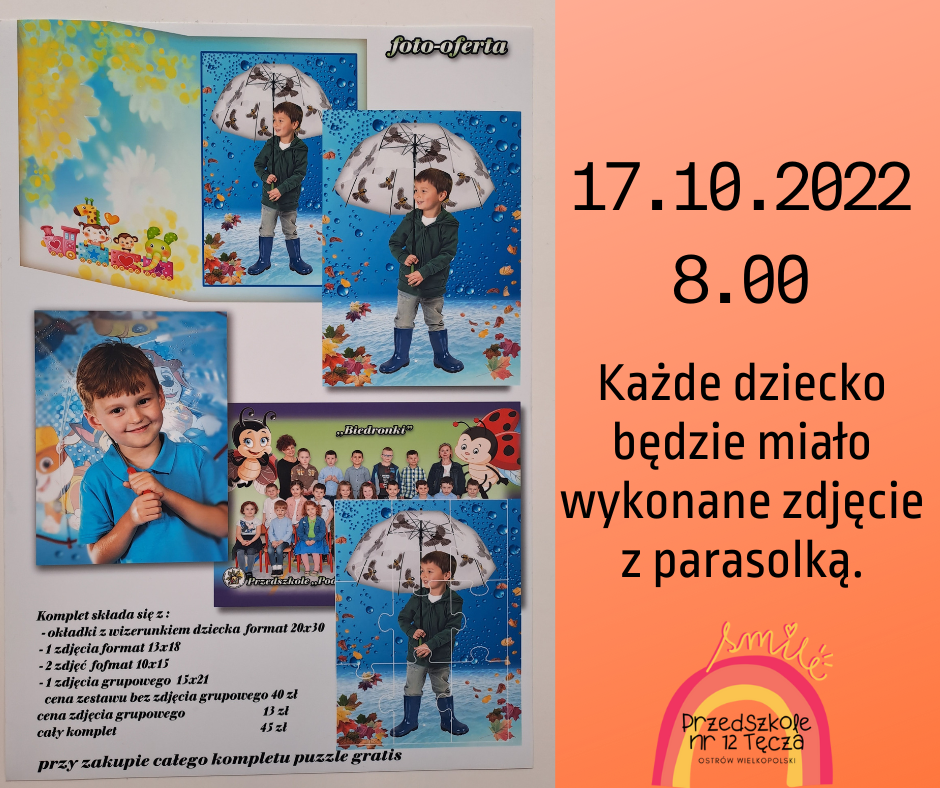 Ogłoszenie informujące o wizycie fotografa w przedszkolu w dniu 17.10.2022 roku