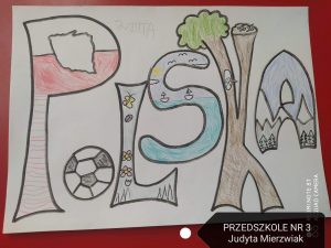 Praca plastyczna: pokolorowany napis Polska