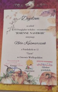 Dyplom uczestnictwa w konkursie wokalnym dla Neli K.
