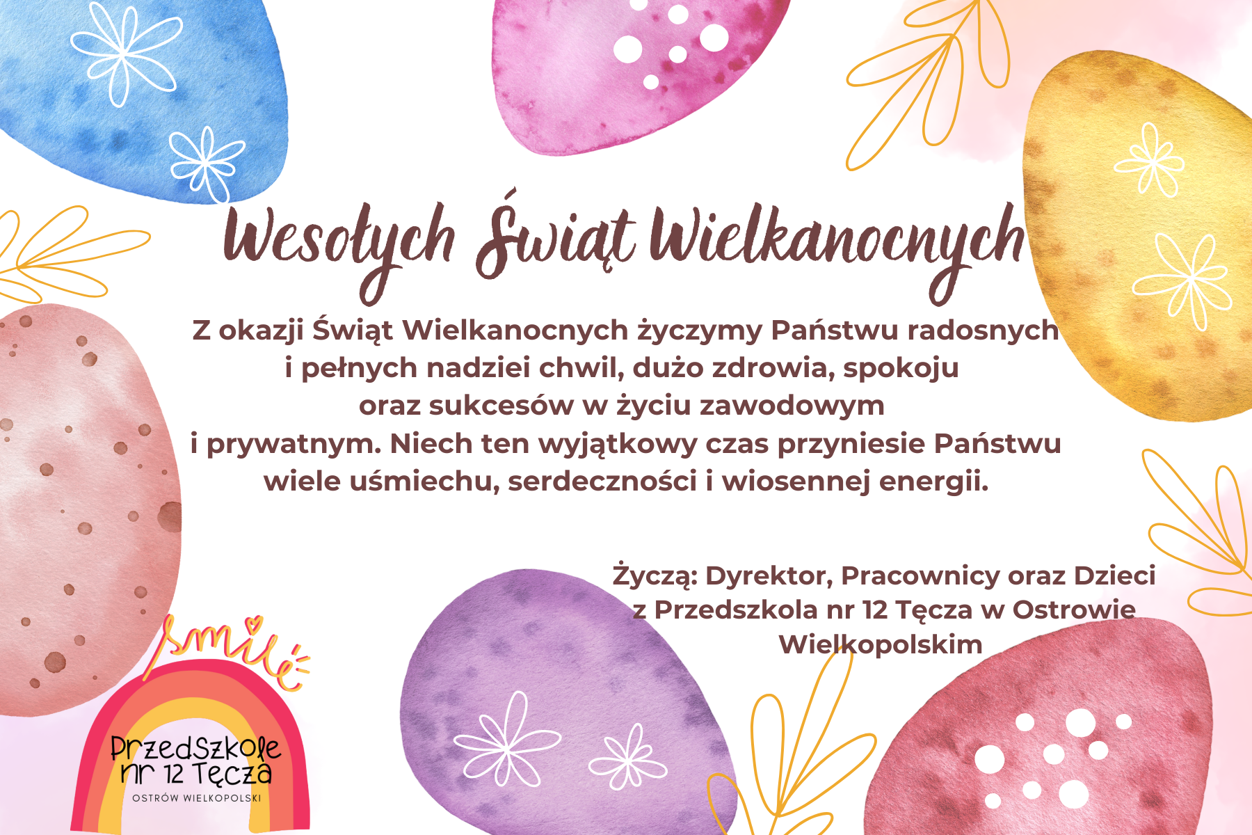 Życzenia z okazji Świąt Wielkanocnych od Dyrektora, Pracowników oraz Dzieci z Przedszkola
